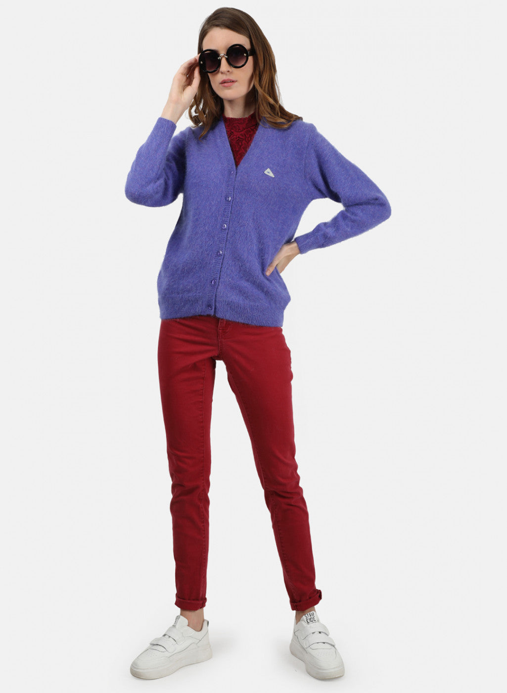 Women Purple Solid Cardigan