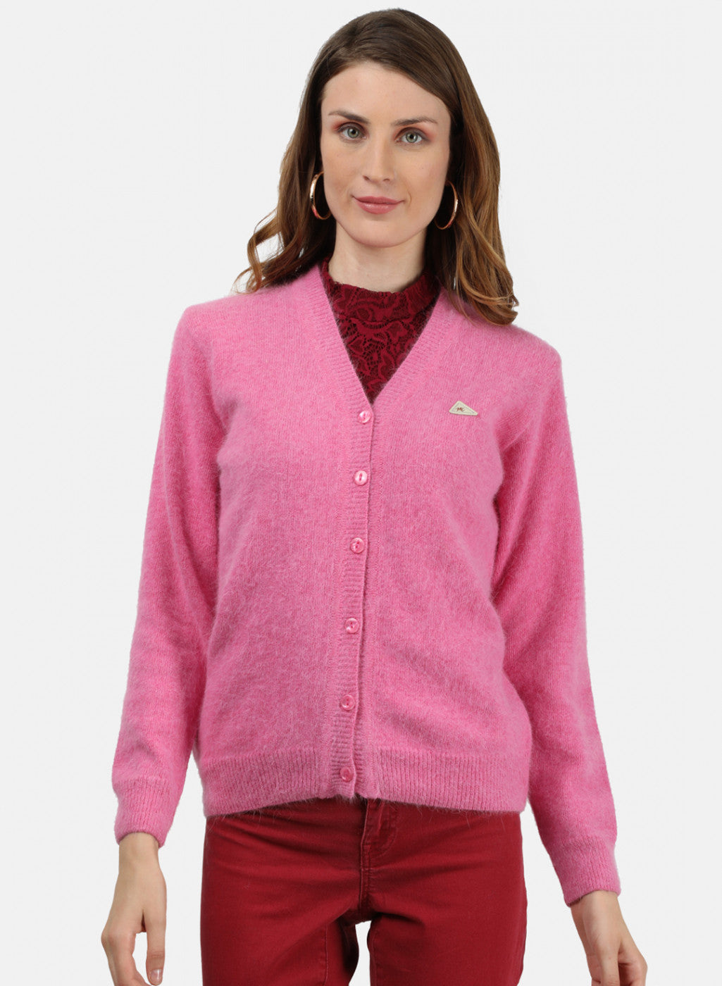 Women Pink Solid Cardigan