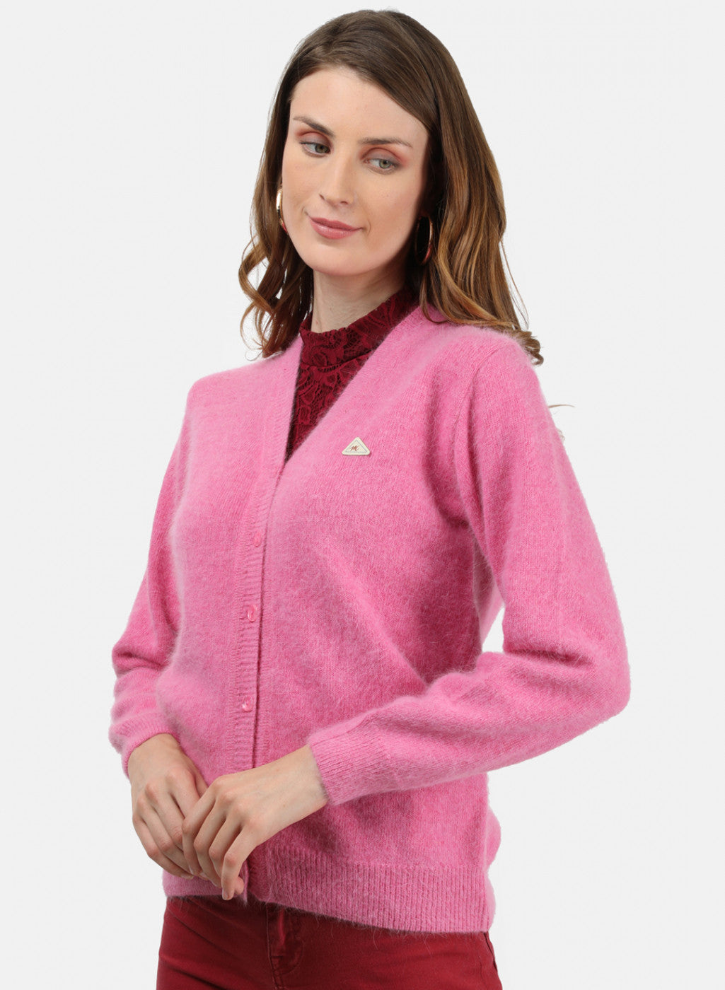 Women Pink Solid Cardigan