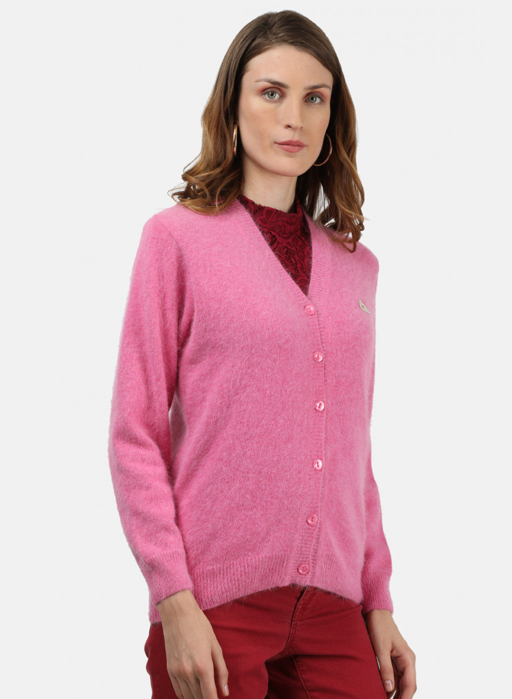 Women Pink Solid Cardigan