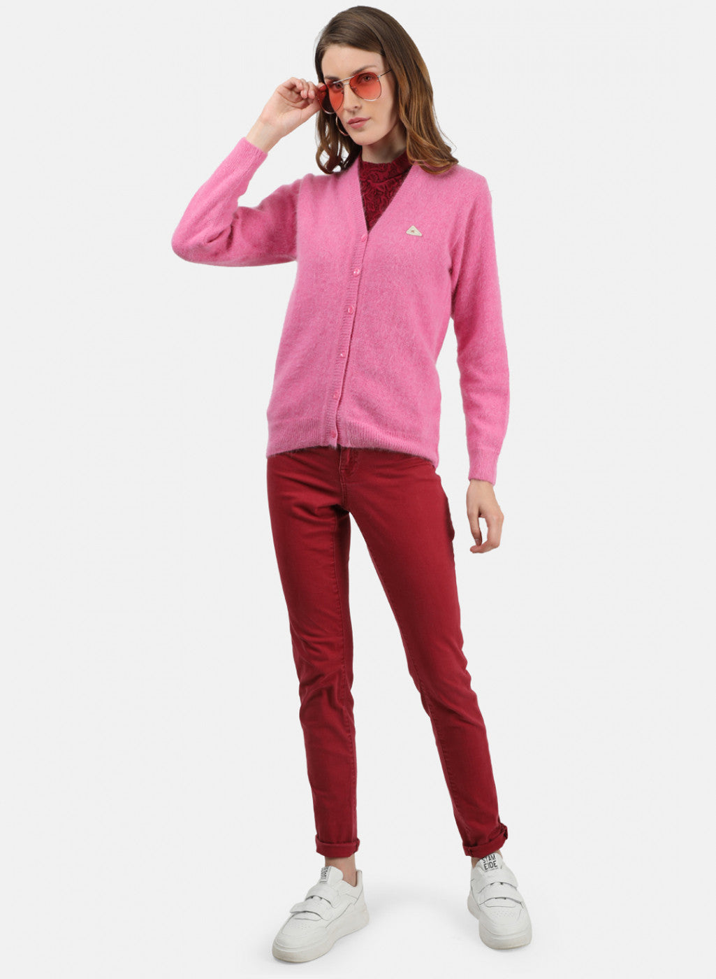 Women Pink Solid Cardigan