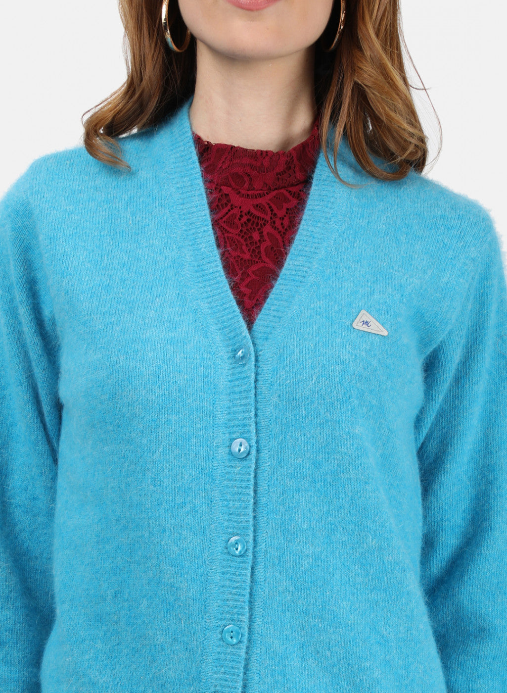 Women Blue Solid Cardigan