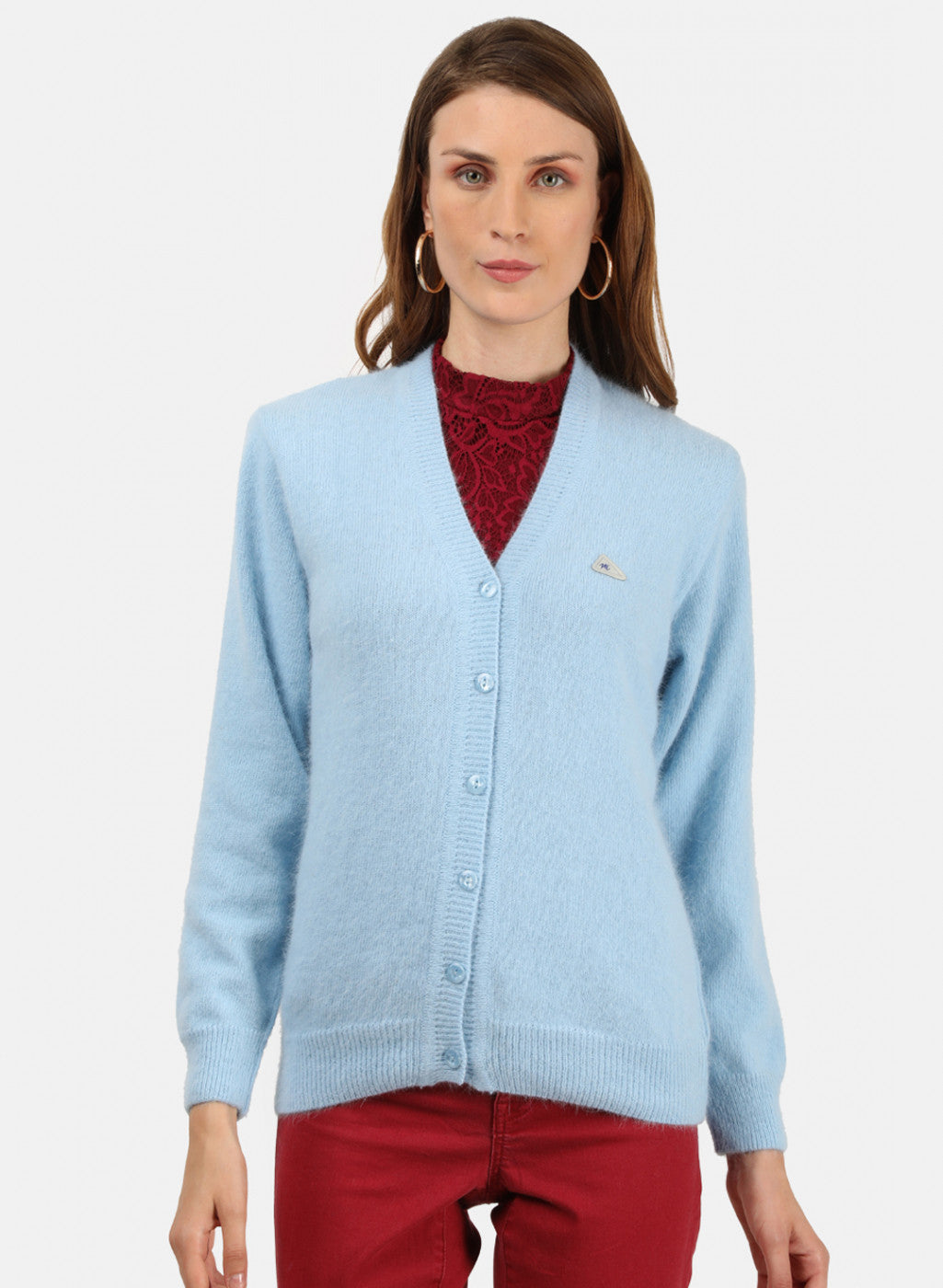 Women Sky Blue Solid Cardigan