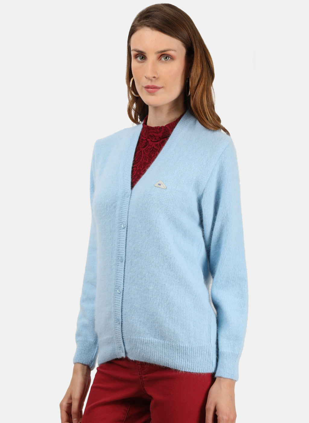 Women Sky Blue Solid Cardigan