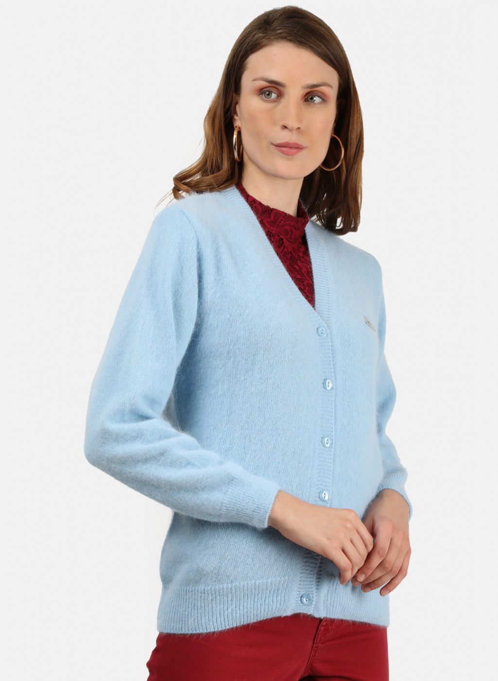 Women Sky Blue Solid Cardigan