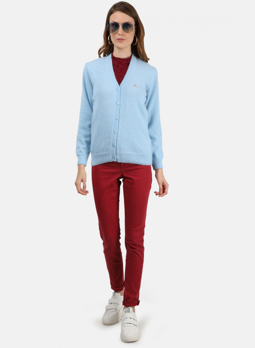 Women Sky Blue Solid Cardigan