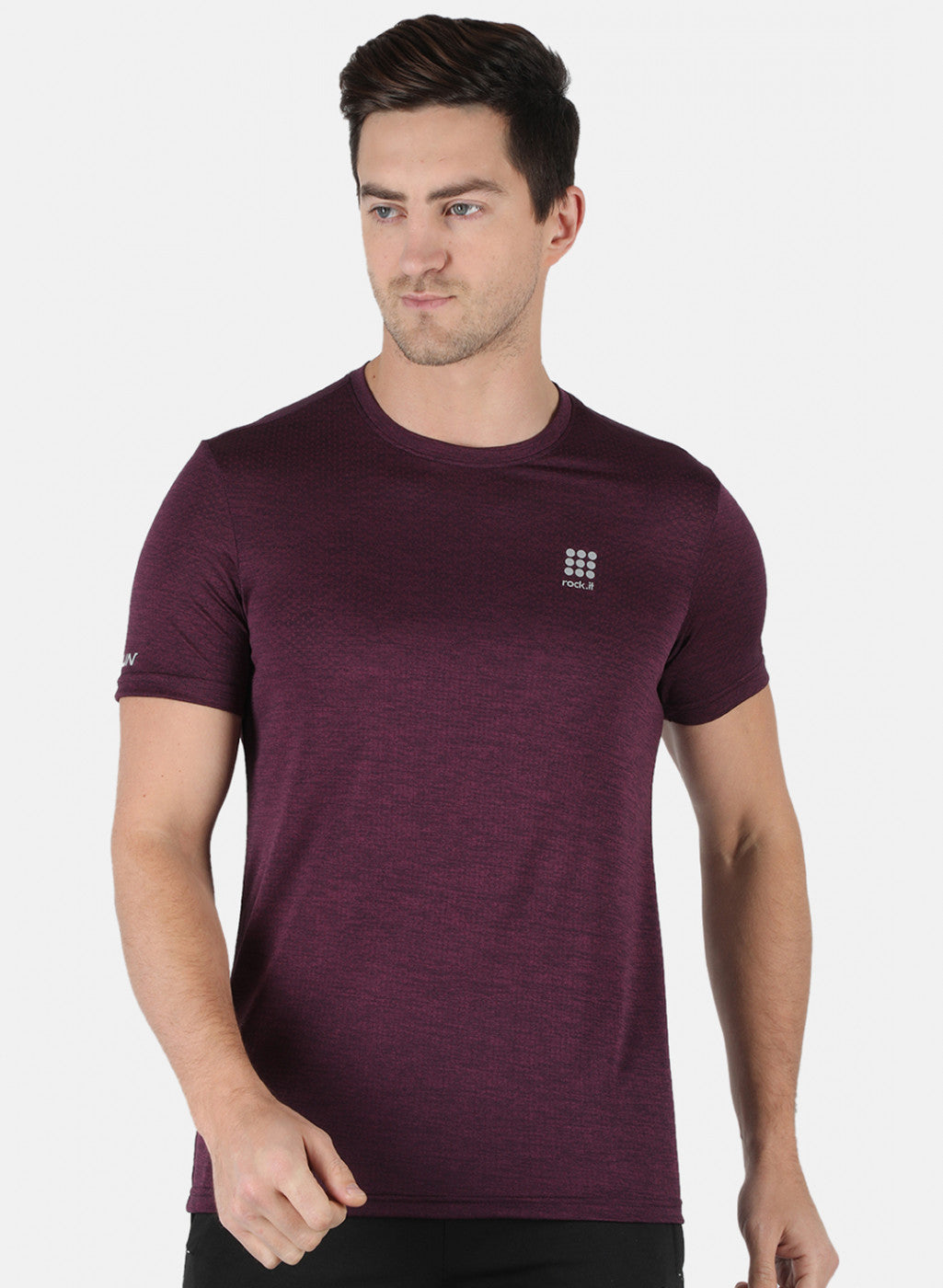 Men Purple Self Design Round Neck T-Shirt