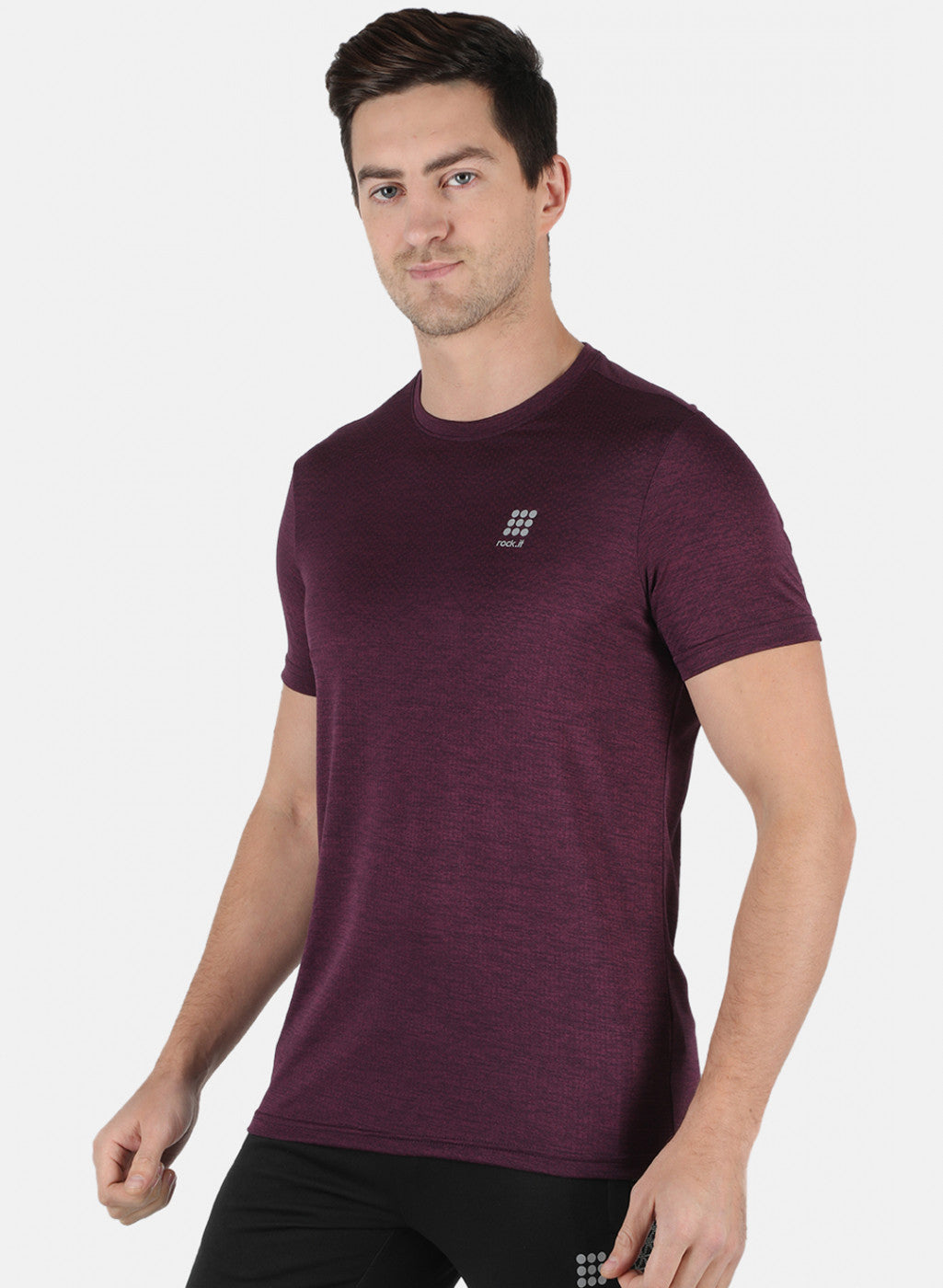 Men Purple Self Design Round Neck T-Shirt