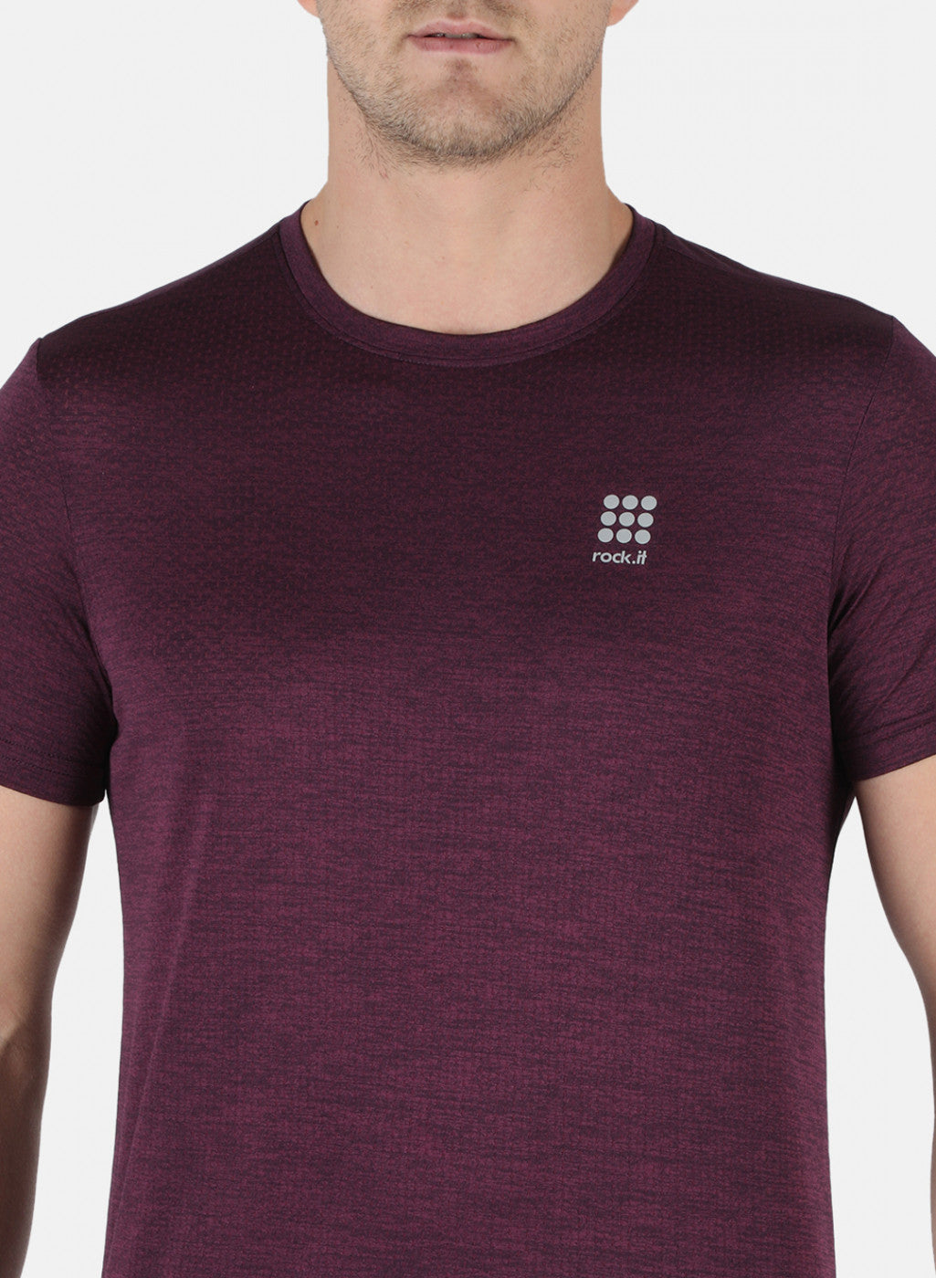 Men Purple Self Design Round Neck T-Shirt