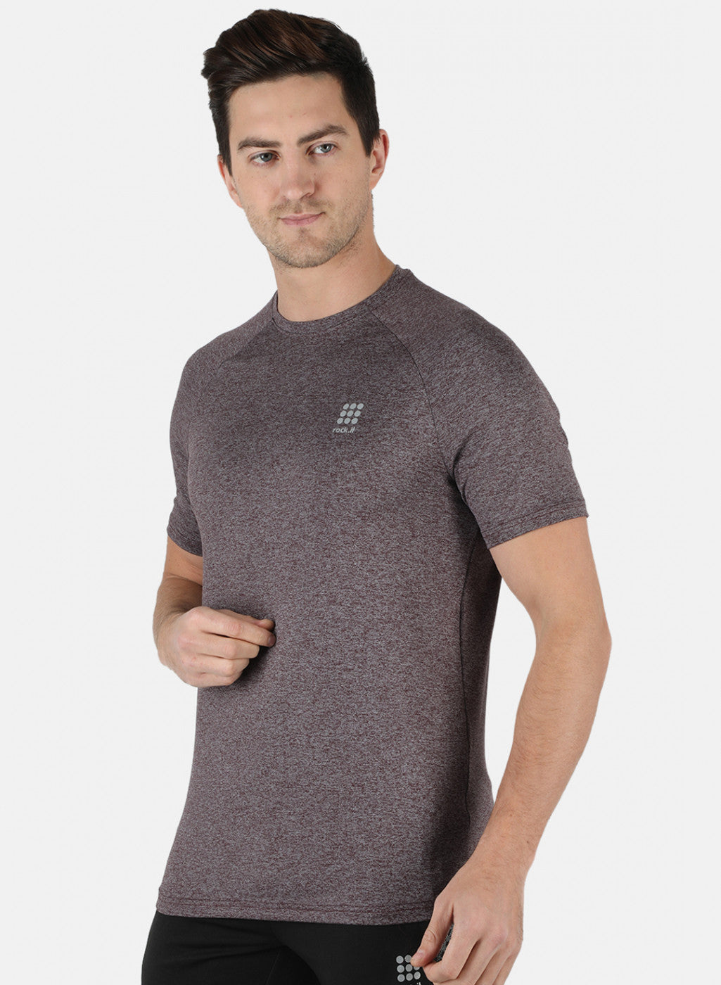 Men Purple Self Design Round Neck T-Shirt